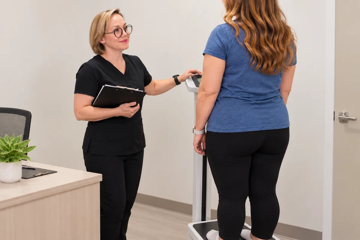 Clinician discussing health goals with a patient during an office visit