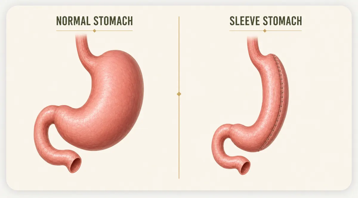 Anatomical comparison between normal stomach volume and gastric sleeve reduction